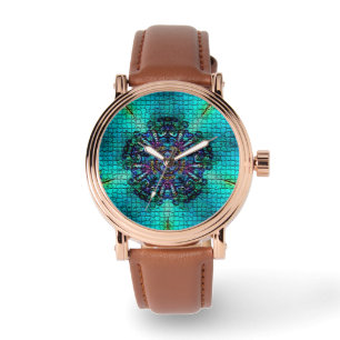 RELÓGIO DE PULSO MOSAIC ABSTRATO FRACTAL TURQUOISTA AZUL