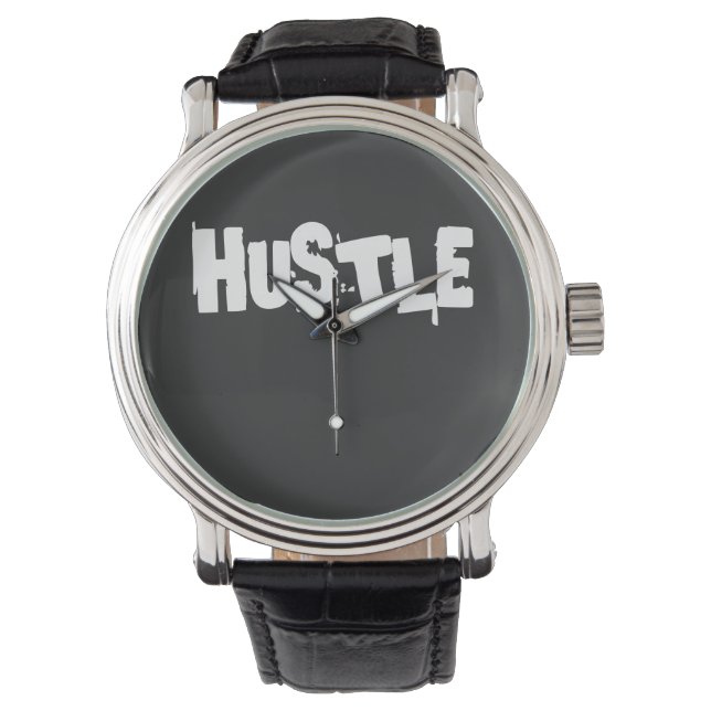 Relógio de pulso motivacional Hustle Harder. (Frente)
