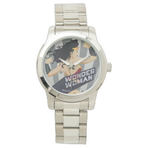 Relógio De Pulso Mulher maravilhosa Retro City Sunburst e estrelas