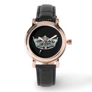 Relógio De Pulso Mulheres em Black Leather Strap Croeant Watch