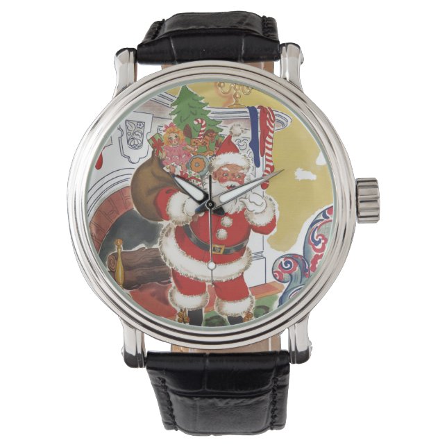 Relógio De Pulso Natal Antigo, Alegre Papai Noel com Presentes (Frente)