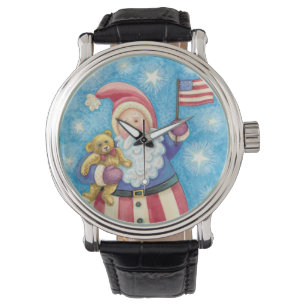 Relógio De Pulso Natal Fofo, Papai Noel Patriota com Bandeira