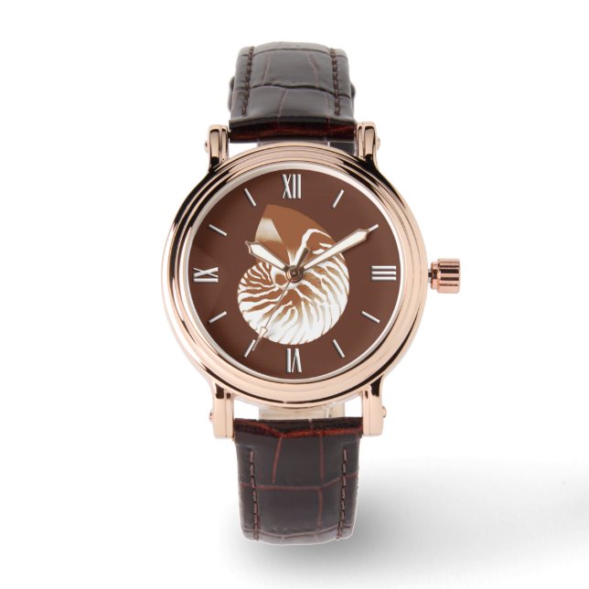Relógio De Pulso Nautilus shell - cacau castanho e branco (Frente)