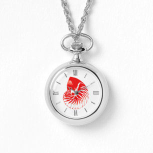 Relógio De Pulso Nautilus shell - vermelho escuro e branco
