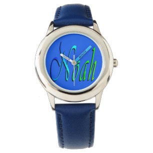 Relógio De Pulso Noah, Nome, Logotipo, Meninos, Blue Number Leather
