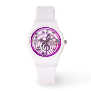 Relógio De Pulso Notas Musicais Retro 3D Efeito Rosa