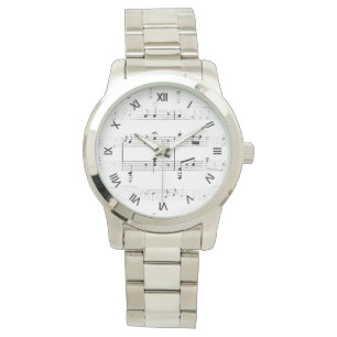 Relógio De Pulso Numerações em preto de música em folha
