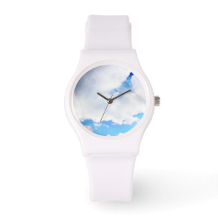 Relógio De Pulso Nuvens Brancas Puffy e Céu Azul