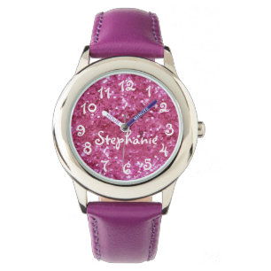 Relógio De Pulso O Brilho-Olhar cor-de-rosa da menina personalizada