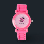 Relógio De Pulso Observador de ladybug rosa personalizado com o nom<br><div class="desc">Olho de ladybug cor-de-rosa personalizado com nome de meninas ou letra monográfica. Design de relógio de mocinha para festa de aniversário de meninas. Faça um para a filha,  neta,  irmã etc. Ilustração de desenho animado de insetos de aves selvagens para crianças.</div>