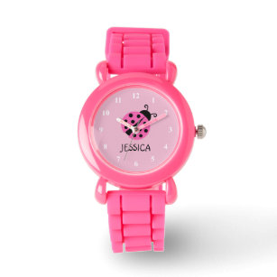Relógio De Pulso Observador de ladybug rosa personalizado com o nom