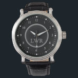 Relógio De Pulso Observatório do Monograma Branco e Preto<br><div class="desc">Relógios elegantes e elegantes, limpos e simples e personalizados para o homem especial na sua lista de presentes. Números brancos clássicos fáceis de ler com marcas de hash em preto. Negrito e sofisticado para cavalheiros de estilo tradicional — clique em Personalizá-lo para alterar os tamanhos de fonte, o estilo ou...</div>