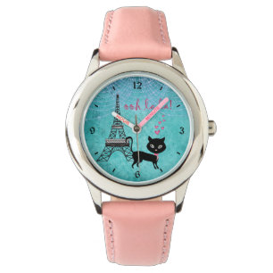 Relógio De Pulso Oh La Paris Cat com Torre Eiffel e Luzes