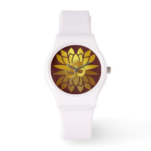 Relógio De Pulso OM Omkara e Flor de Lotus Colorido Dourado