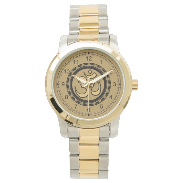Relógio De Pulso Om Watch Dourado Design (Frente)
