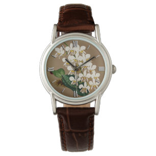 Relógio De Pulso Orquídeas Brancas Impressão de Botânica, Fundo 