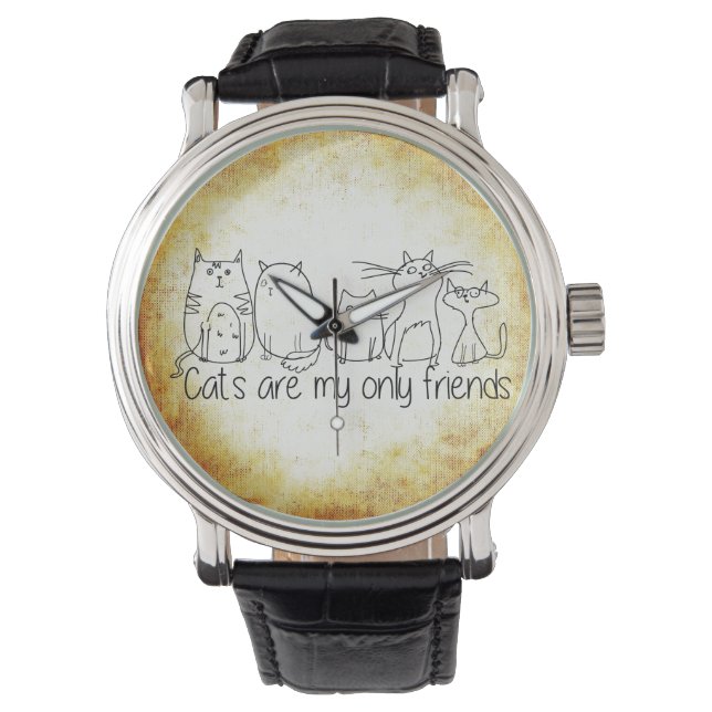 Relógio De Pulso Os Gatos São Os Meus Únicos Amigos A Ver Couro Vin (Frente)