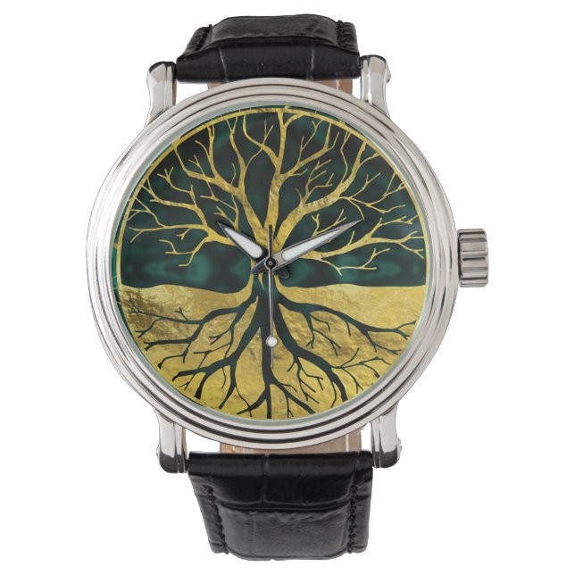 Relógio De Pulso Ouro de Yggdrasil em Malachite (Frente)