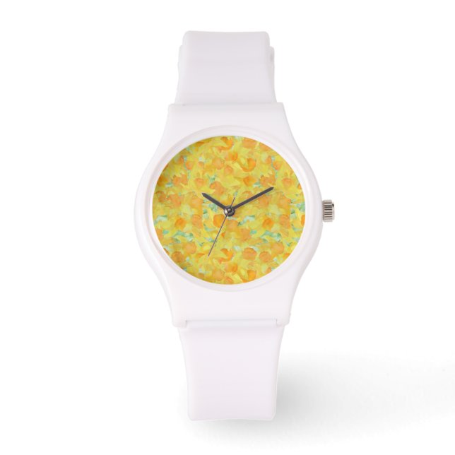Relógio De Pulso Ouro Yellow Daffodils Sporty White Wristwatch (Frente)