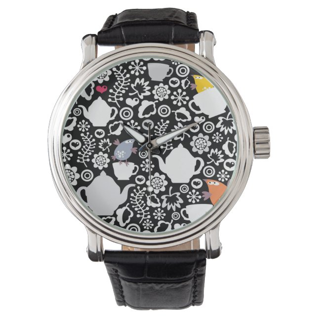 Relógio De Pulso Padrão de aves e copos (Frente)