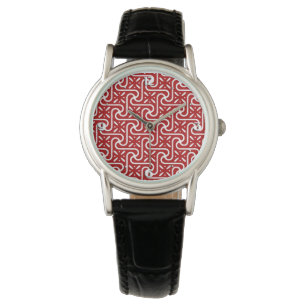 Relógio De Pulso Padrão de azulejo egípcio, vermelho escuro e bra