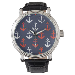Relógio De Pulso Padrão De Marinho Branco E Azul