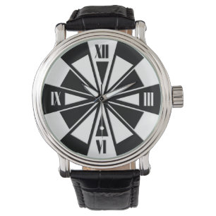 Relógio De Pulso Padrão geométrico das rodas - preto e branco