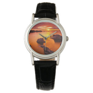 Relógio De Pulso Paisagem marítima laranja, pôr do sol, Califórnia