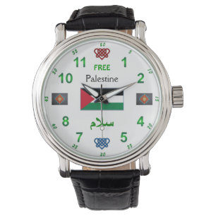 Relógio De Pulso Palestina livre - relógio: Couro preto do vintage