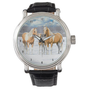 Relógio De Pulso Palomino Pinto Pintar Cavalos Quarto Na Neve