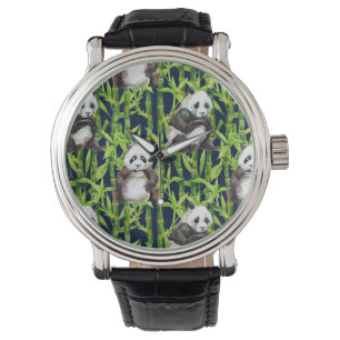 Relógio De Pulso Panda Com Padrão De Aquarela De Bambu