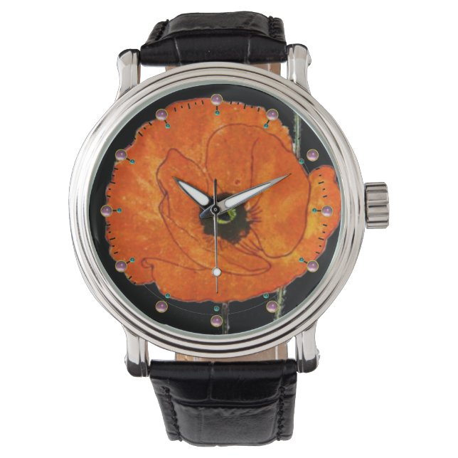 RELÓGIO DE PULSO PAPAI VERMELHA EM PRETO COM GEMSTONAS (Frente)