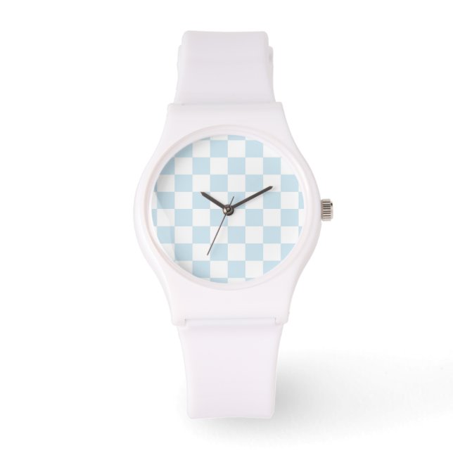Relógio De Pulso Pastel Blue e White Checkerboard (Frente)