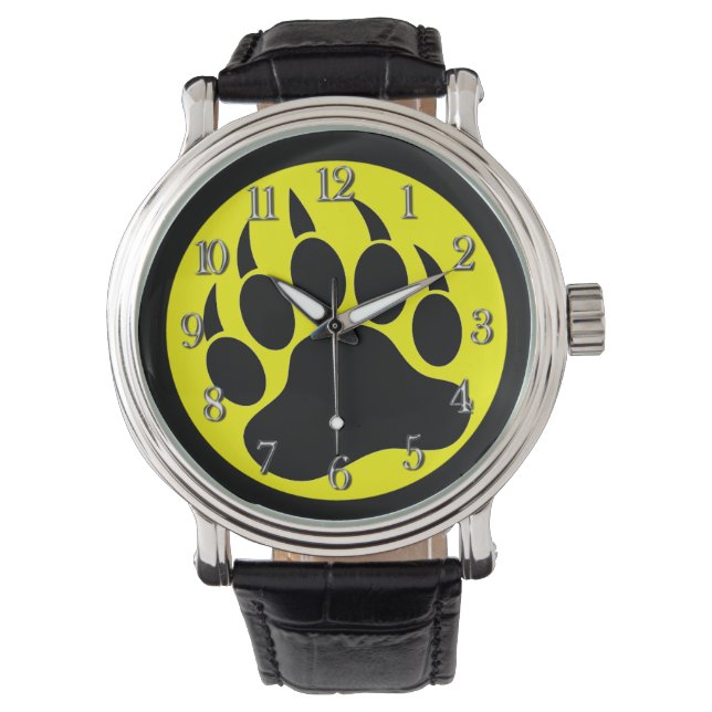 Relógio De Pulso Pata de Urso Amarelo e Preto (Frente)
