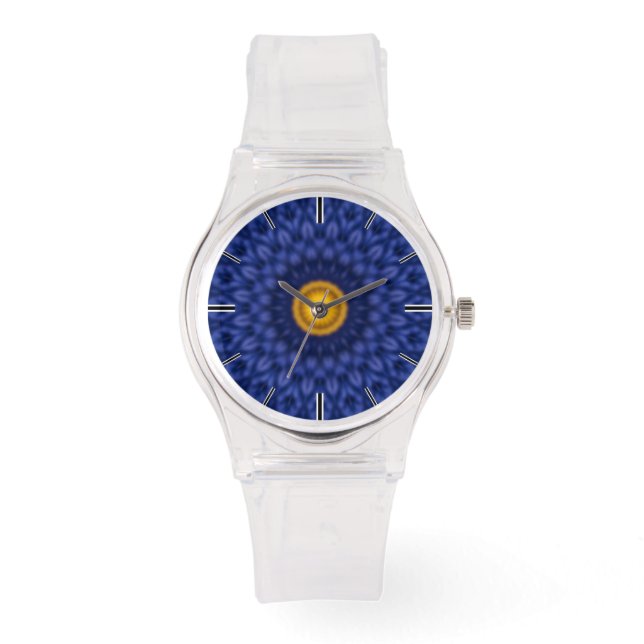 Relógio De Pulso Pato em azul com caleidoscópio amarelo (Frente)