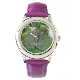 Relógio De Pulso Pavão Personalizado Aço Inoxídável Roxo