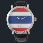 Relógio De Pulso pavilhão tailandês<br><div class="desc">Bandeira da Tailândia A bandeira do Reino da Tailândia mostra cinco faixas horizontais nas cores vermelha,  branca,  azul,  branca e vermelha,  com a faixa azul central duas vezes maior que cada uma das outras quatro. #thailai #thai #reino #bandeira</div>