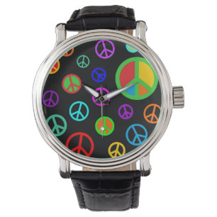 Relógio De Pulso PEACE - Padrão plano multicolorido + seu backgr.