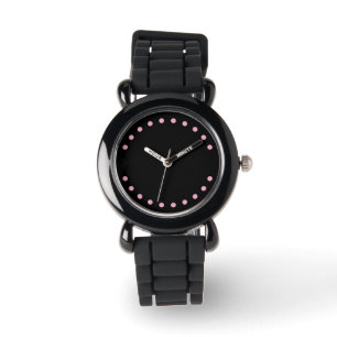 Relógio de Pulso Pérolas (Preto e Rosa)