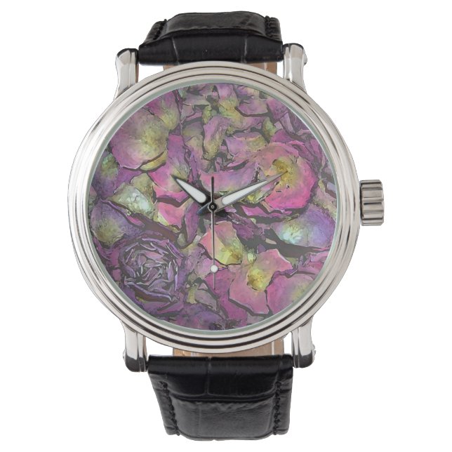 Relógio De Pulso Pérolas Rosa Rosa Rosa Rosa lavanda Aquarela (Frente)