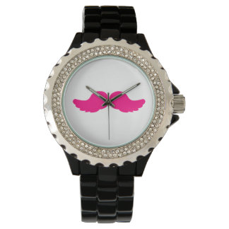 Relógio De Pulso Pink Bushache Mustache Engraçado Engraçado Anjo As