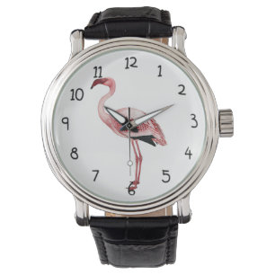 Relógio De Pulso Pintura cor-de-rosa do flamingo do vintage