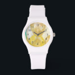 Relógio De Pulso Pintura de Abstrato moderna em Newsprint<br><div class="desc">O Romance está a bater a cabeça nesta pintura de Jennifer Goldberger. Os círculos e as formas de futebol estão em camadas sobre um fundo de jornal, ocultando a maior parte das palavras. Alguns chegam, especialmente o romance. Uma seleção de vanguarda que faria um excelente adicional na sua parede!</div>