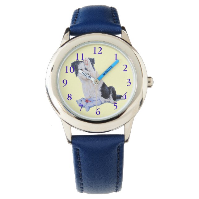 Relógio De Pulso pintura de um cão com pintura de collie fofo de bo (Frente)