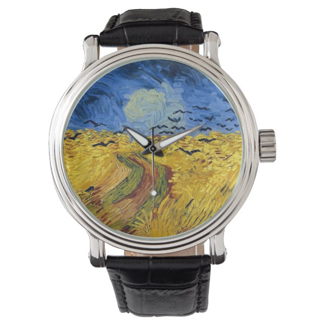 Relógio De Pulso Pintura impressionista Campos de Trigo de Van Gogh (Frente)