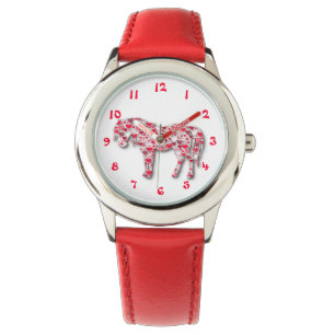 Relógio De Pulso Pônea das Meninas do Cavalo Vermelho e Branco