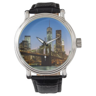 Relógio De Pulso Ponte de Manhattan e Brooklyn ao anoitecer