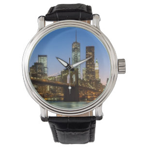 Relógio De Pulso Ponte de Manhattan e de Brooklyn no crepúsculo
