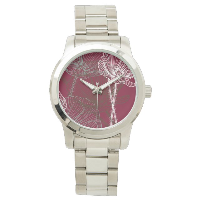 Relógio De Pulso Poppies desenhados à mão em vermelho (Frente)