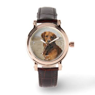 Relógio De Pulso Presentes da arte do golden retriever da beira do